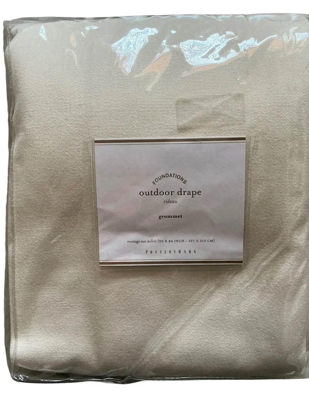 Vintage Pottery Barn Rideo outdoor drape curtain beige 50x84”